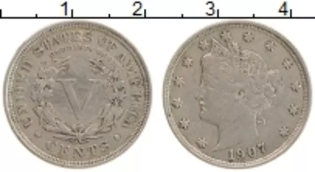 Монета 5 центов Америки 1907 года Медно-никель