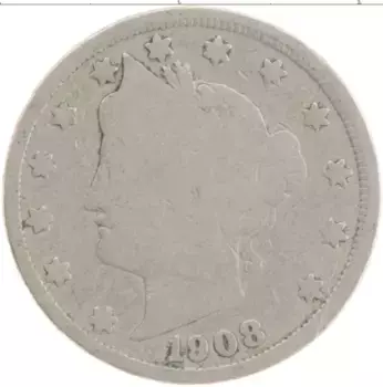 Монета 5 центов Америки 1908 года Медно-никель