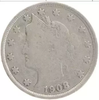Монета 5 центов Америки 1908 года Медно-никель