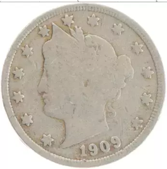 Монета 5 центов Америки 1909 года Медно-никель