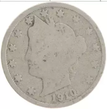 Монета 5 центов Америки 1910 года Медно-никель