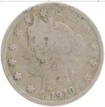 Монета 5 центов Америки 1910 года Медно-никель