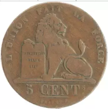 Монета 5 центов Бельгии Медь