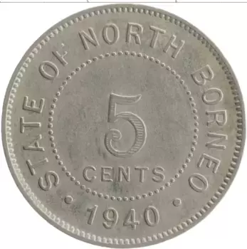 Монета 5 центов Борнео 1940 года Медно-никель