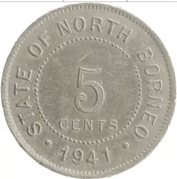 Монета 5 центов Борнео 1941 года Медно-никель