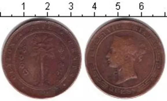 Монета 5 центов Цейлона 1890 года Медь Виктория