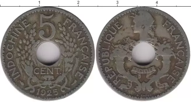 Монета 5 центов Индокитая 1925 года Медно-никель