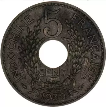 Монета 5 центов Индокитая 1939 года Медно-никель