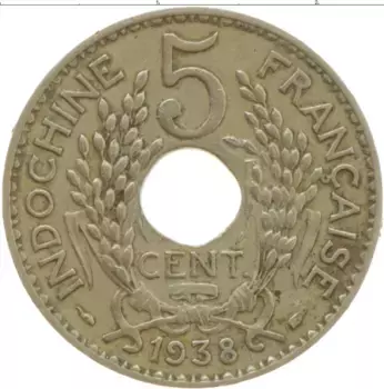 Монета 5 центов Индокитая 1939 года Медно-никель