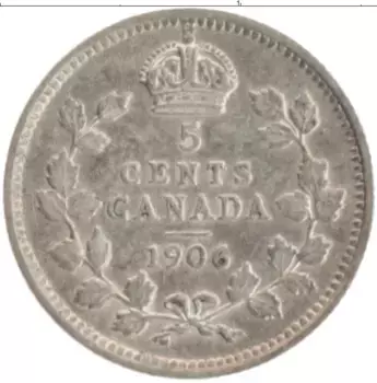 Монета 5 центов Канады 1906 года Серебро Эдуард VII