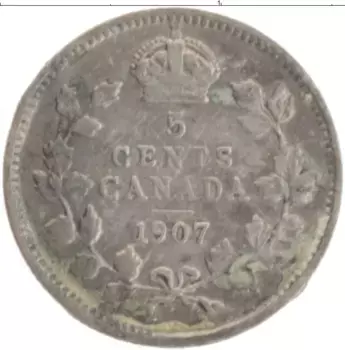 Монета 5 центов Канады 1907 года Серебро Эдуард VII