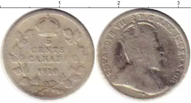 Монета 5 центов Канады 1910 года Серебро Эдуард VII