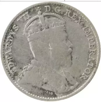 Монета 5 центов Канады 1910 года Серебро Эдуард VII