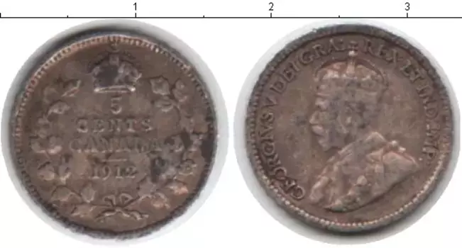 Монета 5 центов Канады 1912 года Серебро Георг V
