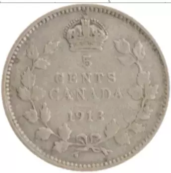 Монета 5 центов Канады 1913 года Серебро Георг V