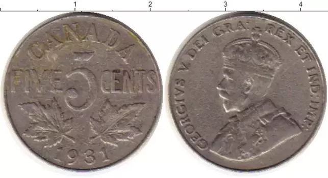 Монета 5 центов Канады 1931 года Медно-никель Георг V