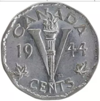 Монета 5 центов Канады 1944 года Хром Георг VI