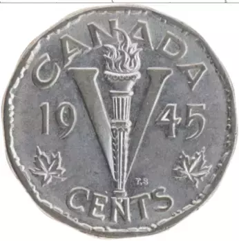 Монета 5 центов Канады 1945 года Хром Георг VI
