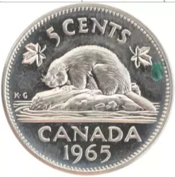 Монета 5 центов Канады 1965 года Медно-никель