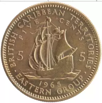 Монета 5 центов Кариб 1965 года Бронза Елизавета II