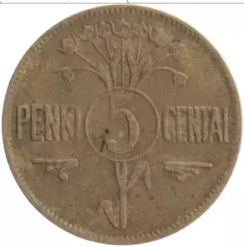 Монета 5 центов Литвы 1925 года Бронза