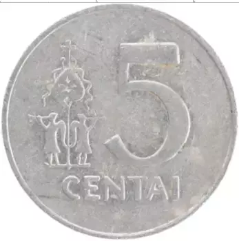 Монета 5 центов Литвы 1991 года Алюминий
