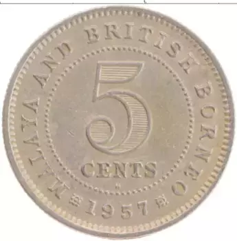 Монета 5 центов Малайи 1957 года Медно-никель Елизавета II