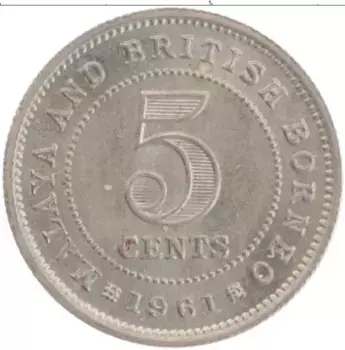 Монета 5 центов Малайи 1961 года Медно-никель Елизавета II