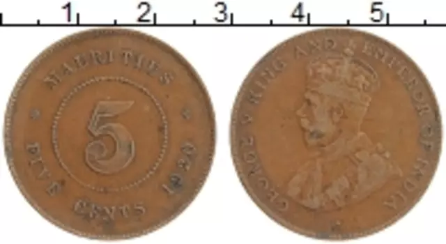 Монета 5 центов Маврикия 1920 года Бронза Георг V