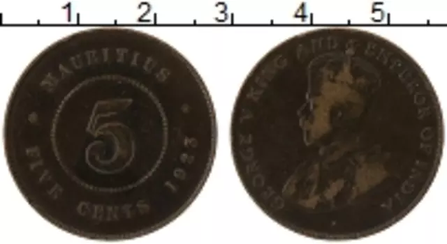 Монета 5 центов Маврикия 1923 года Бронза Георг V