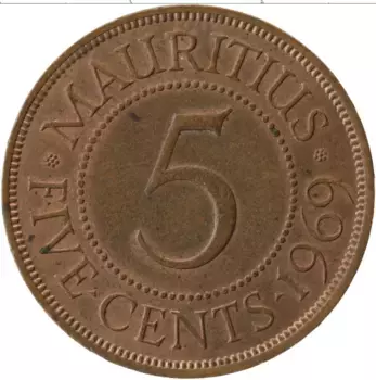 Монета 5 центов Маврикия 1969 года Бронза Елизавета II
