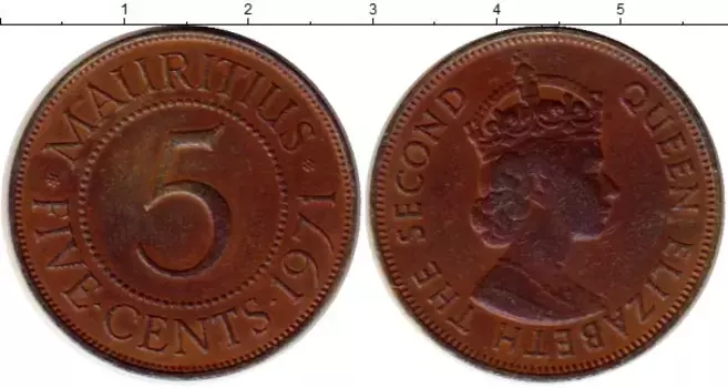 Монета 5 центов Маврикия 1971 года Бронза Елизавета II