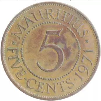 Монета 5 центов Маврикия 1971 года Бронза Елизавета II