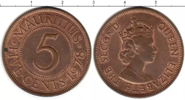 Монета 5 центов Маврикия 1978 года Бронза Елизавета II