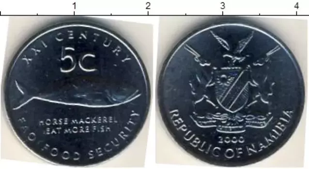 Монета 5 центов Намибии 2000 года Сталь Рыбка