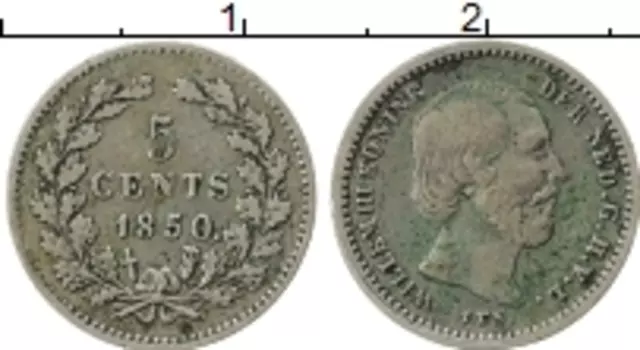 Монета 5 центов Нидерланд 1850 года Серебро Вильгельм III