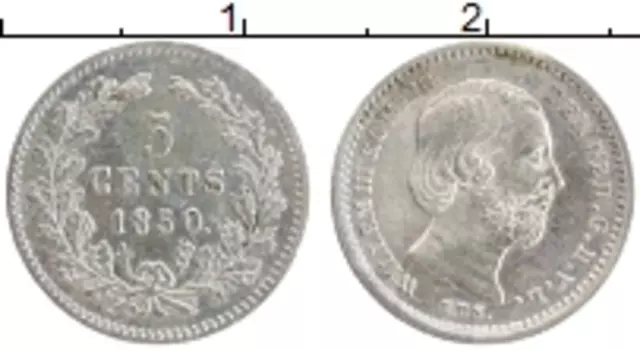 Монета 5 центов Нидерланд 1850 года Серебро Виллем III