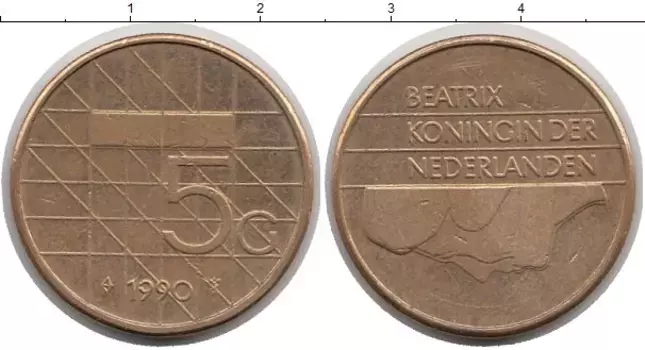 Монета 5 центов Нидерланд 1990 года Латунь Биатрикс
