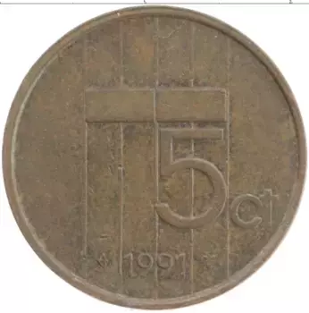 Монета 5 центов Нидерланд 1991 года Бронза Беатрикс