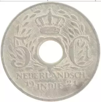 Монета 5 центов Нидерландской Индии 1921 года Медно-никель
