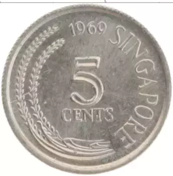 Монета 5 центов Сингапура 1969 года Медно-никель