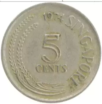 Монета 5 центов Сингапура 1974 года Медно-никель