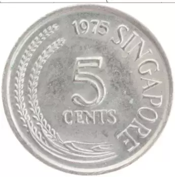 Монета 5 центов Сингапура 1975 года Медно-никель