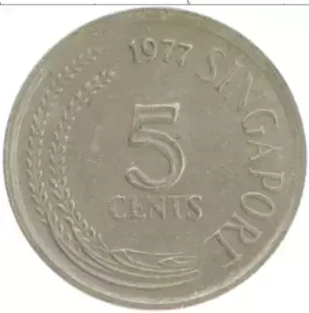 Монета 5 центов Сингапура 1977 года Медно-никель