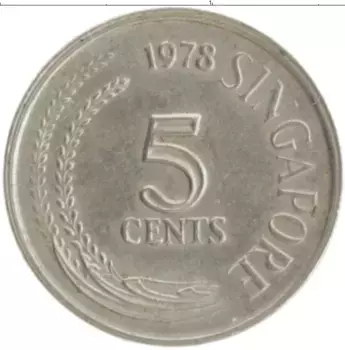 Монета 5 центов Сингапура 1978 года Медно-никель