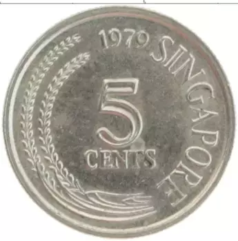 Монета 5 центов Сингапура 1979 года Медно-никель