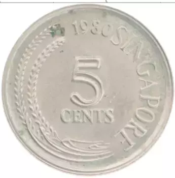 Монета 5 центов Сингапура 1980 года Медно-никель