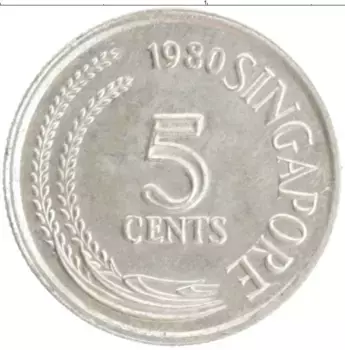 Монета 5 центов Сингапура 1980 года Медно-никель