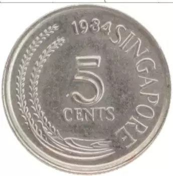 Монета 5 центов Сингапура 1984 года Медно-никель