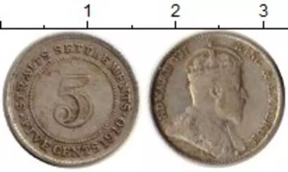 Монета 5 центов Стрейтс-Сеттльмента 1910 года Серебро Эдуард VII